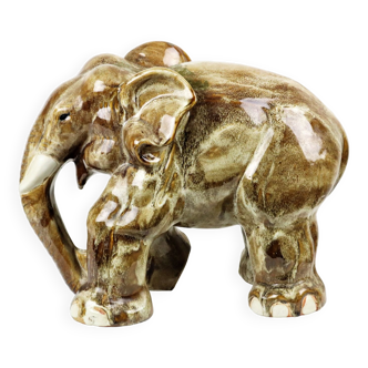 Elephant Statue XL Sculpture Glazed Ceramic Vintage 51cm