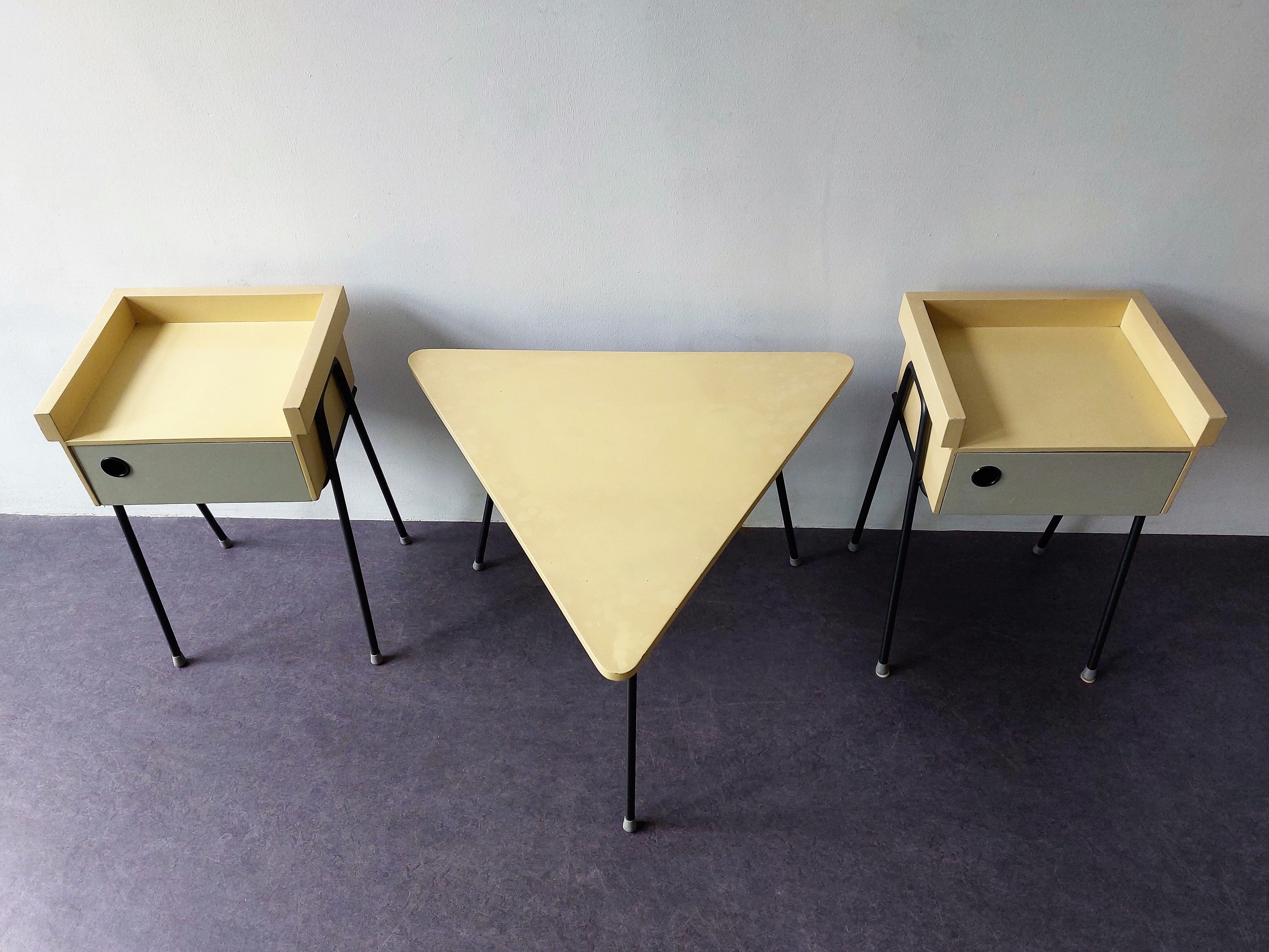Set of 2 Room '56 nightstands and bedroom sidetable by Rob Parry for Dico, The Netherlands 1950's