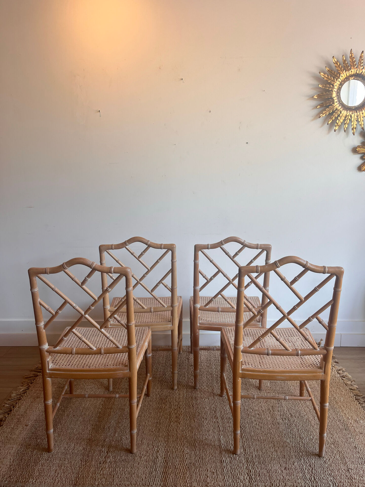 Ensemble de 4 chaises Chippendale 'Faux Bamboo' vintage