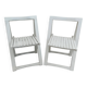 Pair of folding wooden chairs, white patina, circa 1960.