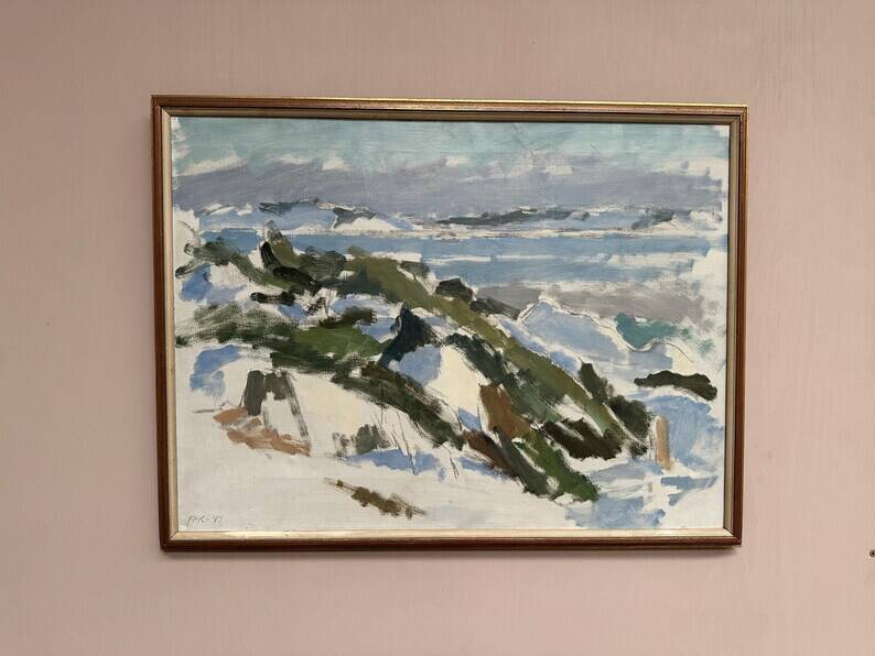 Original Swedish Oil on Canvas – "Winter Landscape" by FMK – Dated 1943 – Vintage and Framed – 78 × 60 cm (30.7" × 23.6")