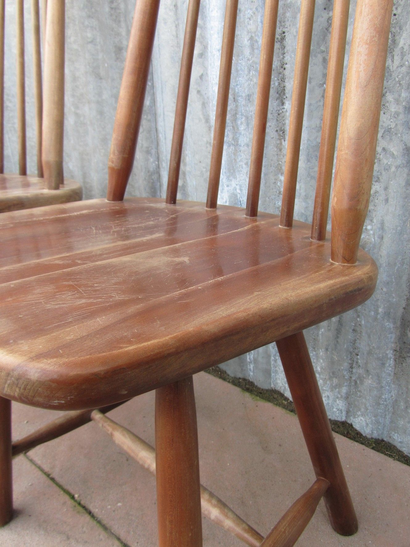 Scandinavian solid wooden high back spindle chairs, set of 4