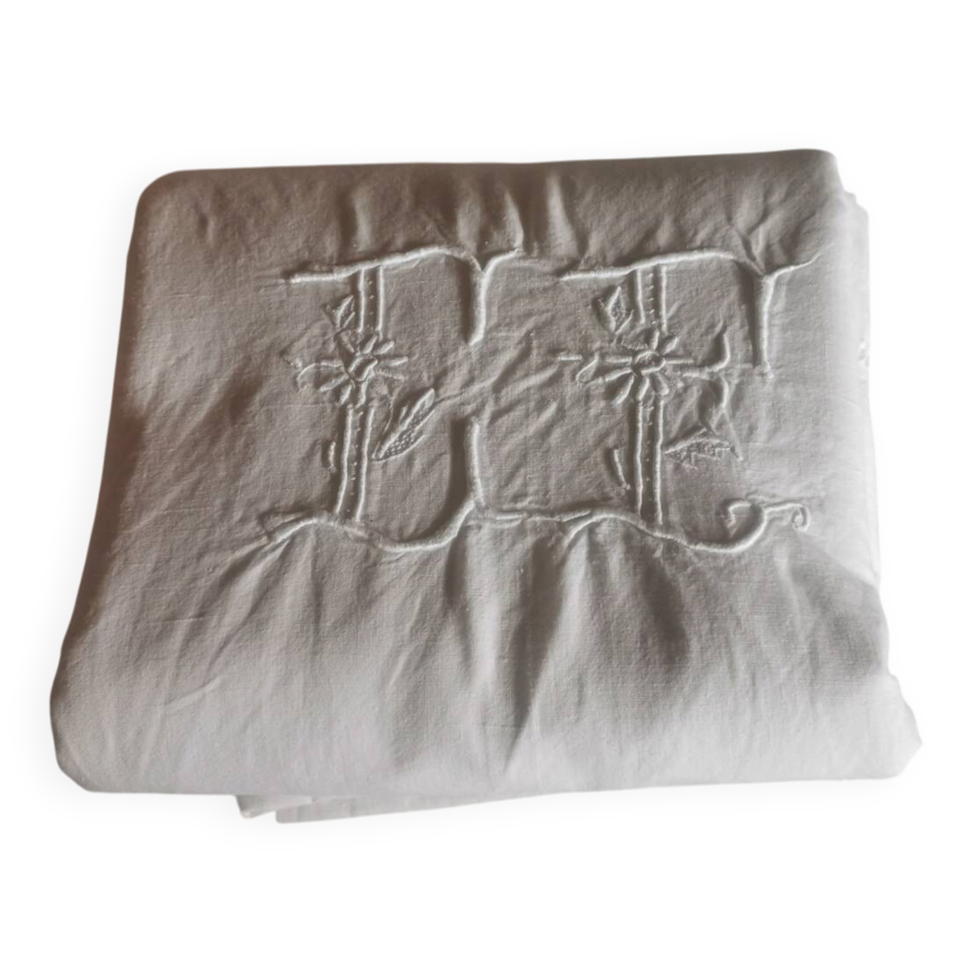 Old large monogrammed sheet hand-embroidered.