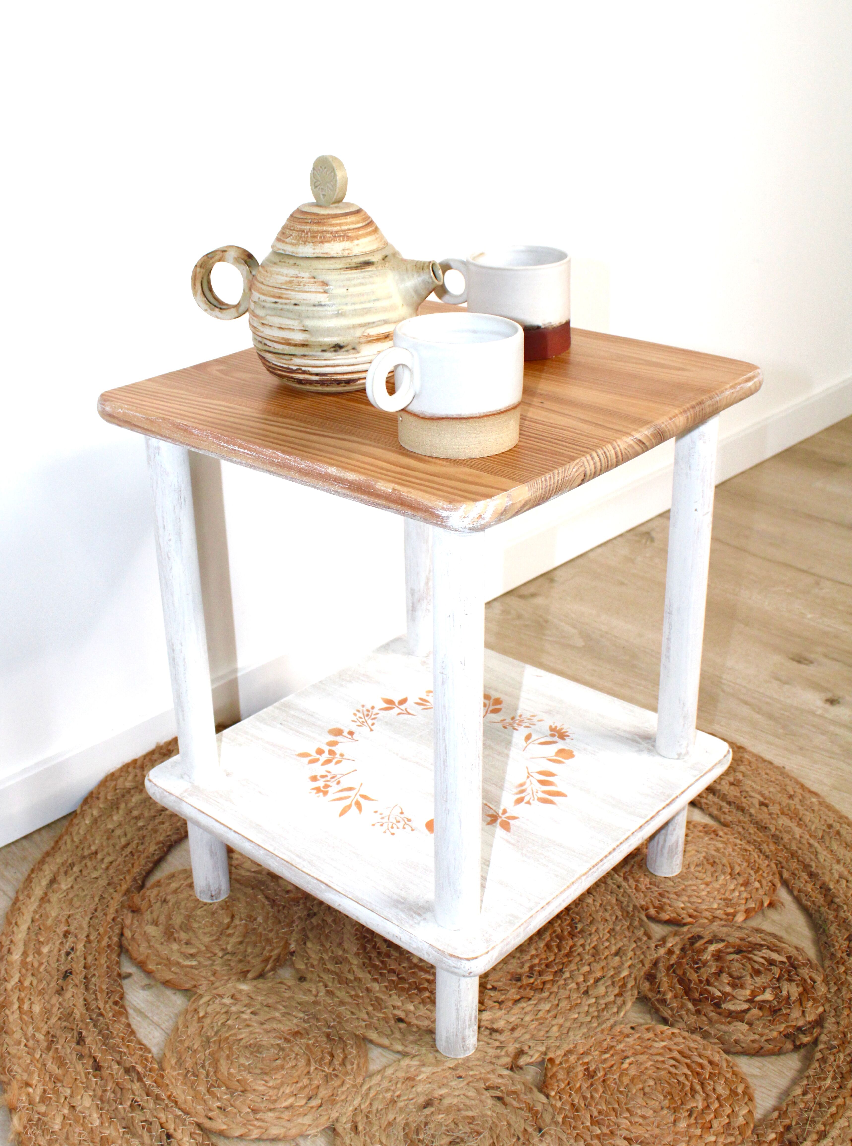 Wooden chalk bedside table and its stencil