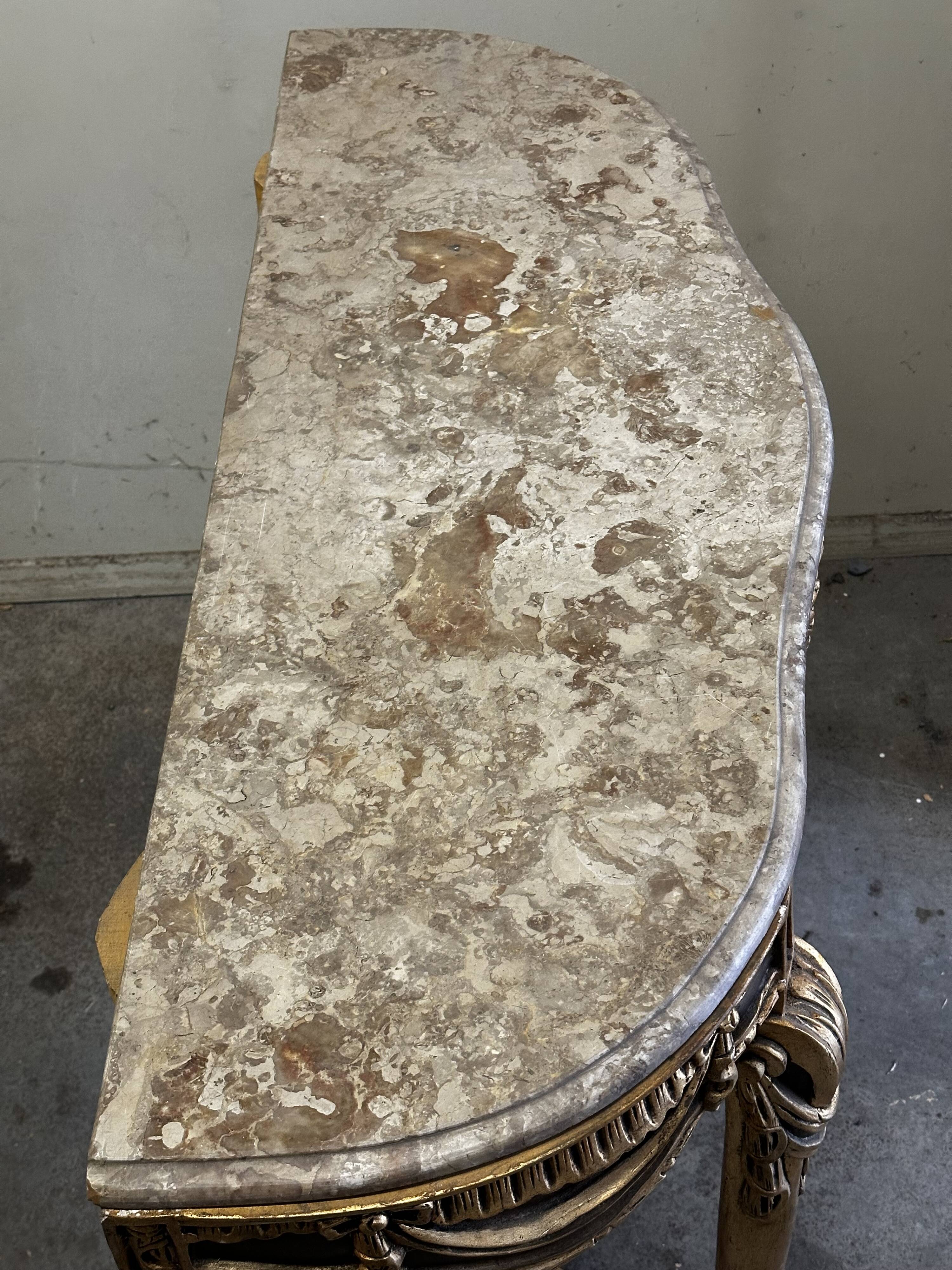 Hollywood Regency Console - Gilded Wood and Marble