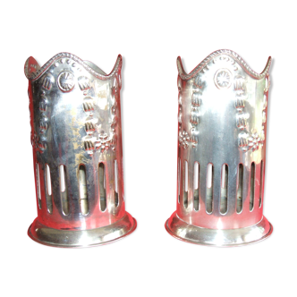 Pair of silver metal bottle cache