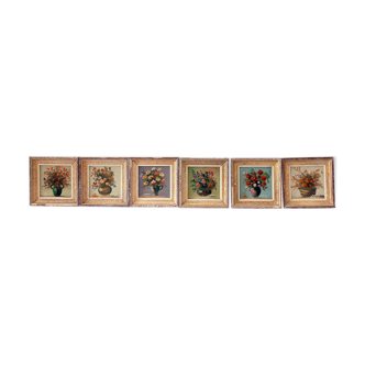 Set of 6 flowering paintings