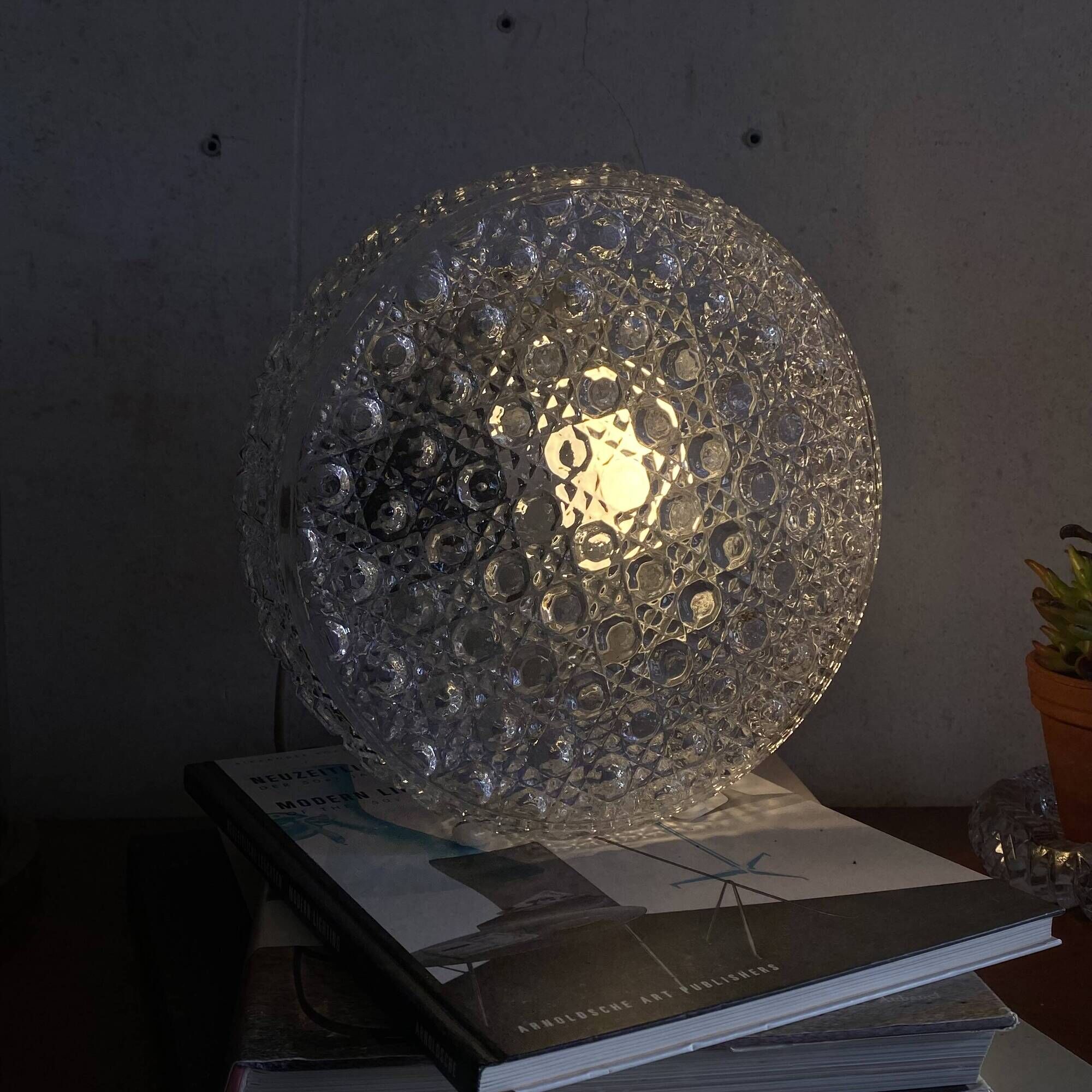 Large round wall light or ceiling light with transparent glass, 25 cm.