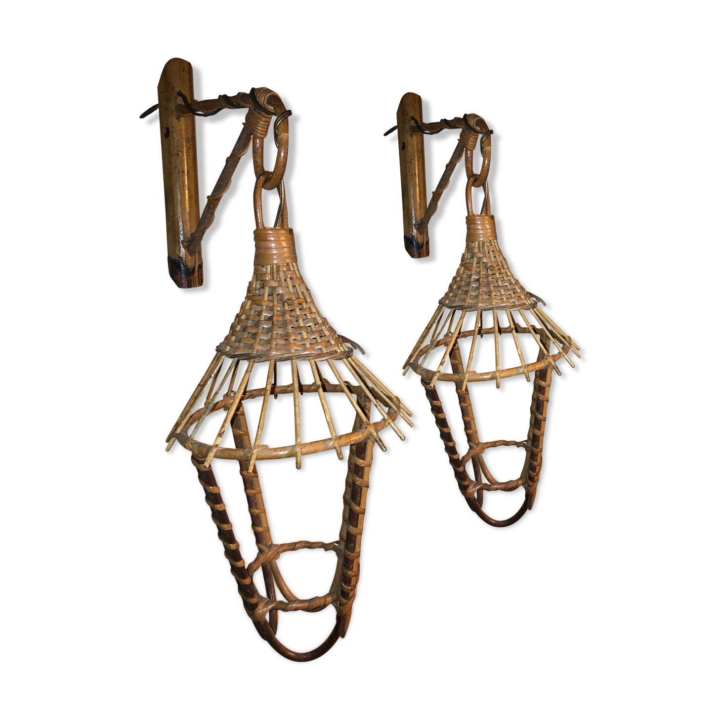 Paire d’appliques en rotin vintage Selency