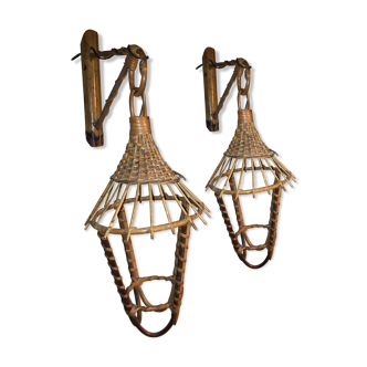 Pair of rattan sconces