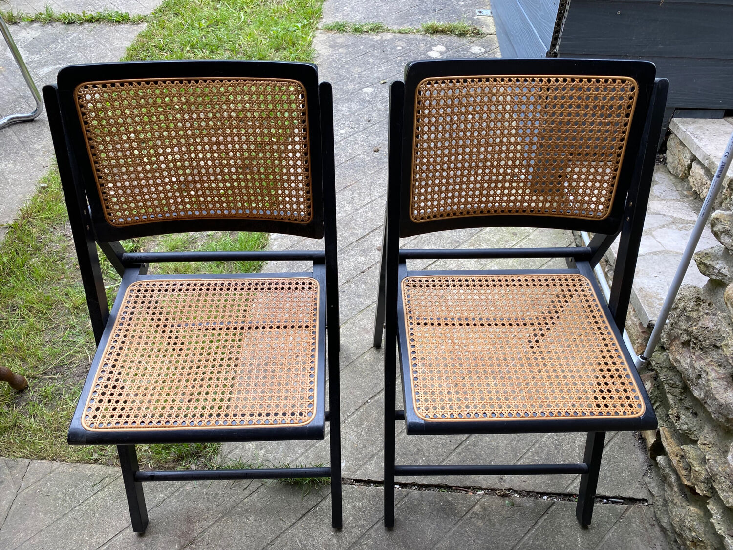 2 folding chairs in canning and wood