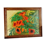 Gouache on panel bouquet of bigognes signed