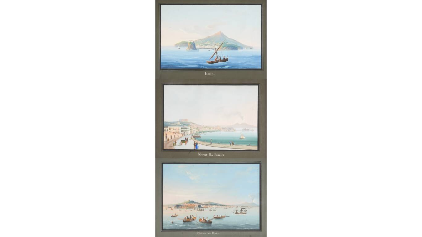 Neapolitan gouaches: View of Naples. 19th century. Giuseppe Scoppa (attributed)