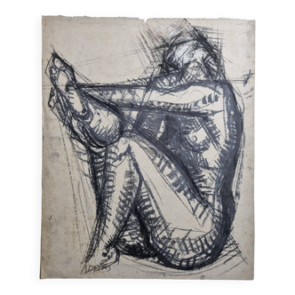 Etude de nu signée de Maurice de Bus, années 60, 50 x 60 cm