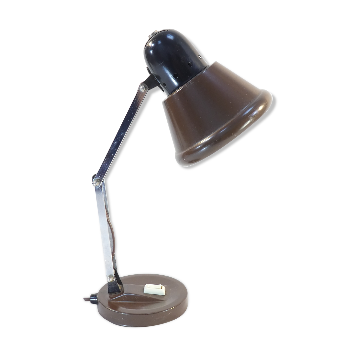 Vintage articulated desk lamp in brown metal and chrome years 60/70