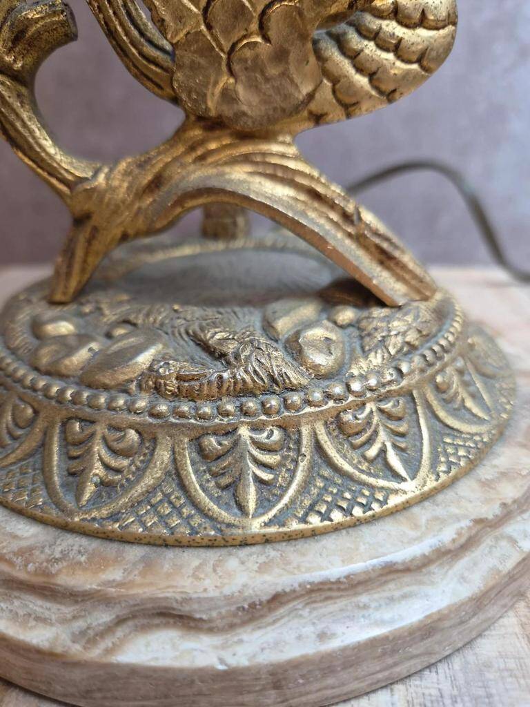 Large vintage lamp in moulded brass – Phoenix – onyx base – 1960s/70s
