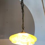 Orange ochre coloured antique glass hanging lamp