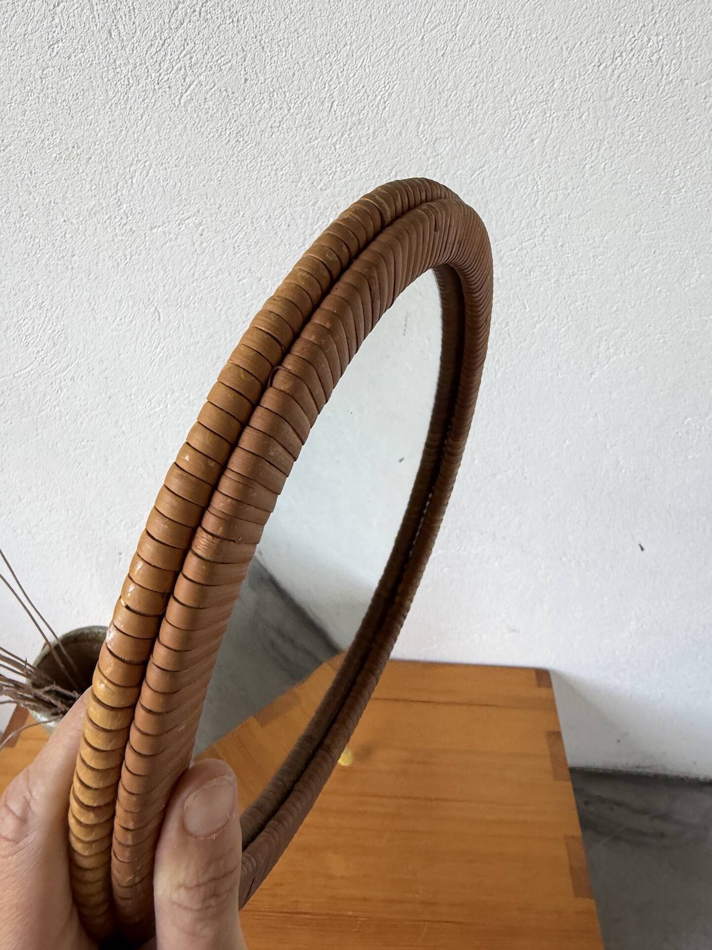 Woven wicker round mirror 1960