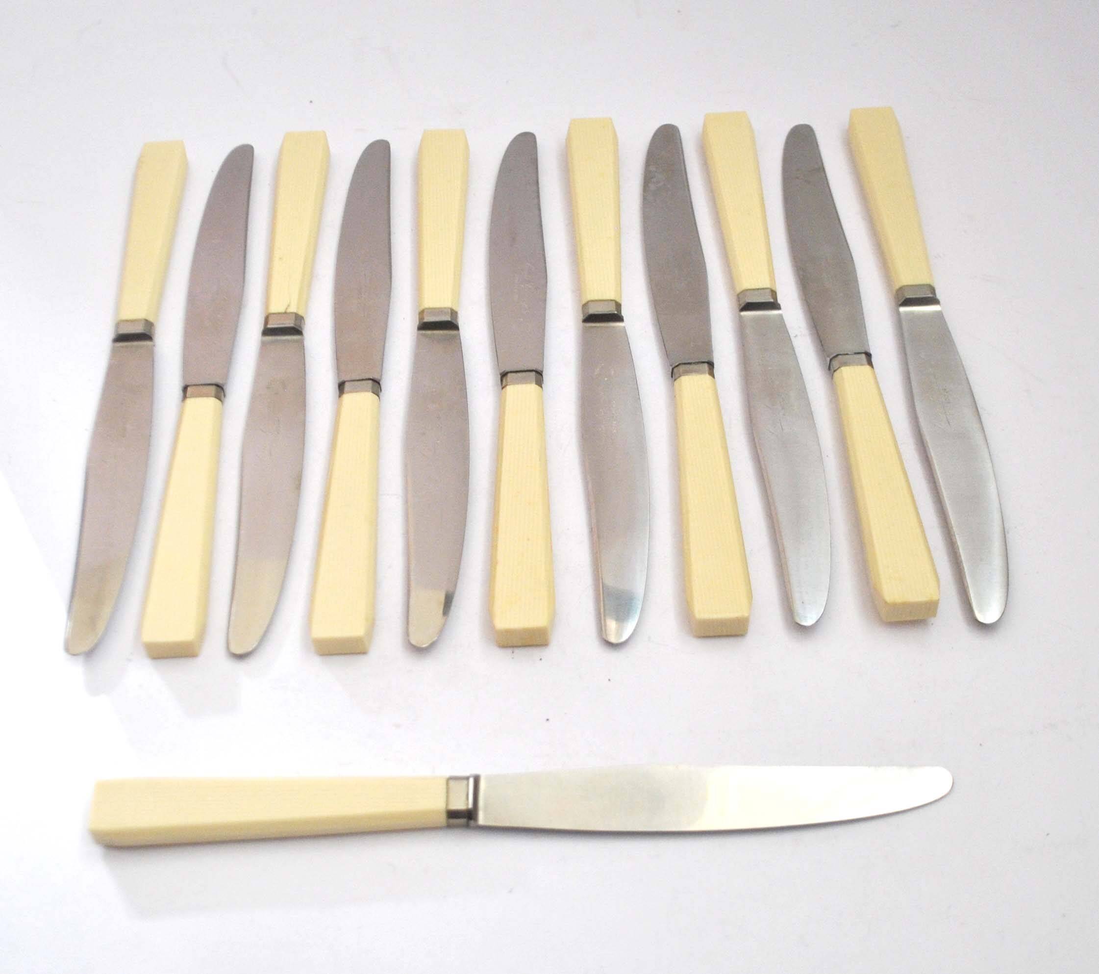 Set of 12 vintage knives in ivory resin by louis springer strasbourg 19.5cm