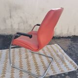 Orange leather cantilever tubular armchair