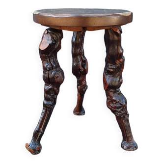 Brutalist wooden stool