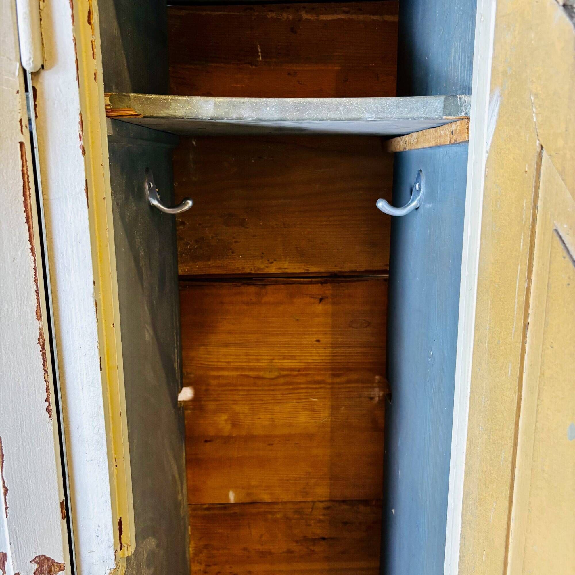 Old factory lacquered pine locker from early 20th century France.