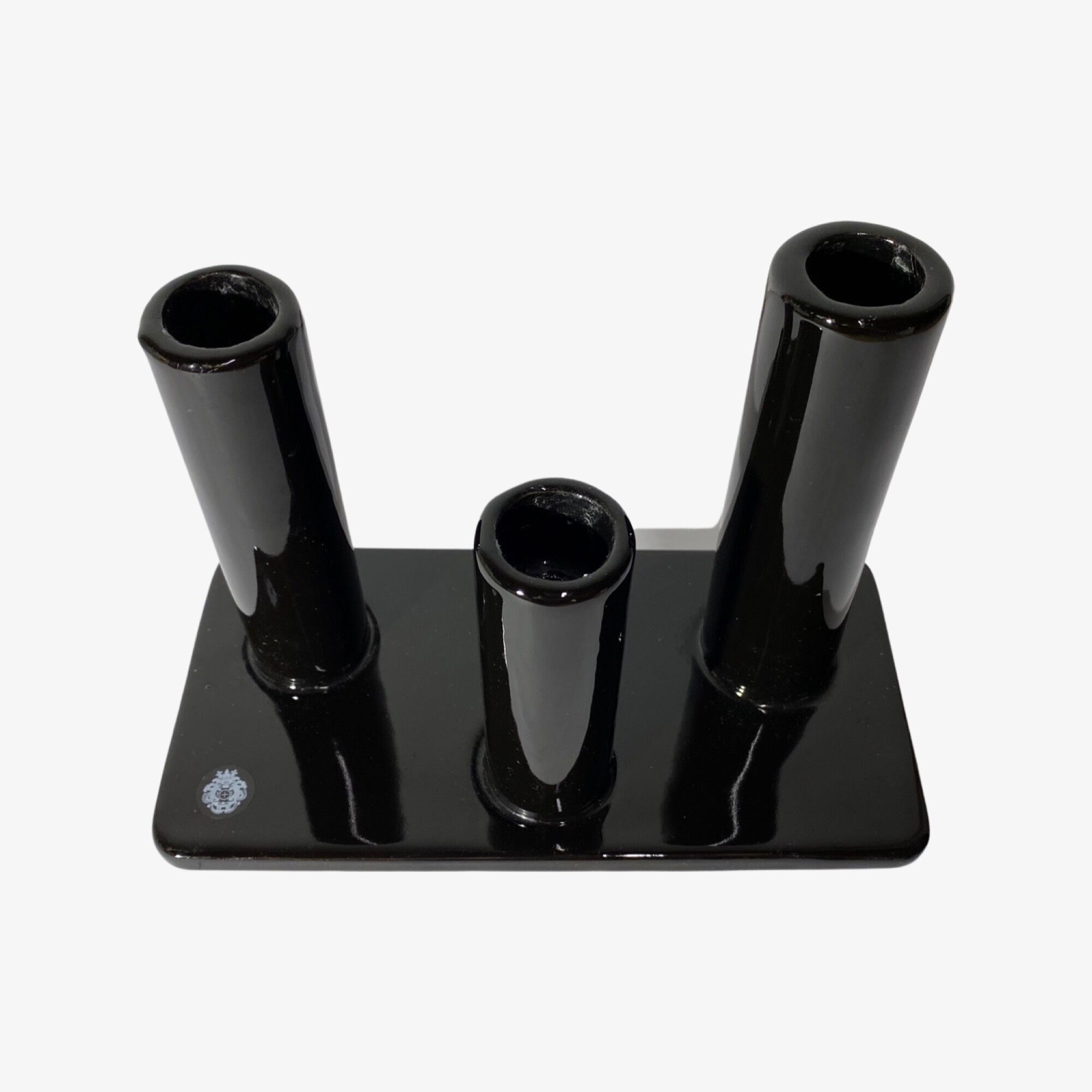 Black Candlestick Stand - VIntage Candle Holder Made From Black Shiny Ceramic From The Mid Century