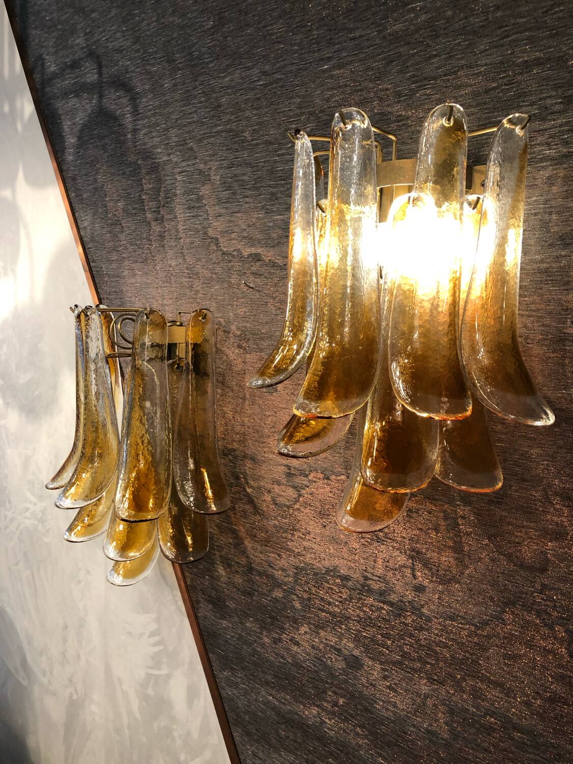 Paire appliques Murano verre fumé - cognac