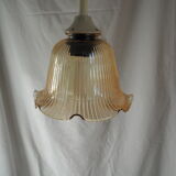 Striated tulip-shaped pendant light, in smoked glass