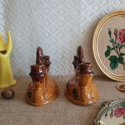 Paire de bougeoirs double barbotine - vintage