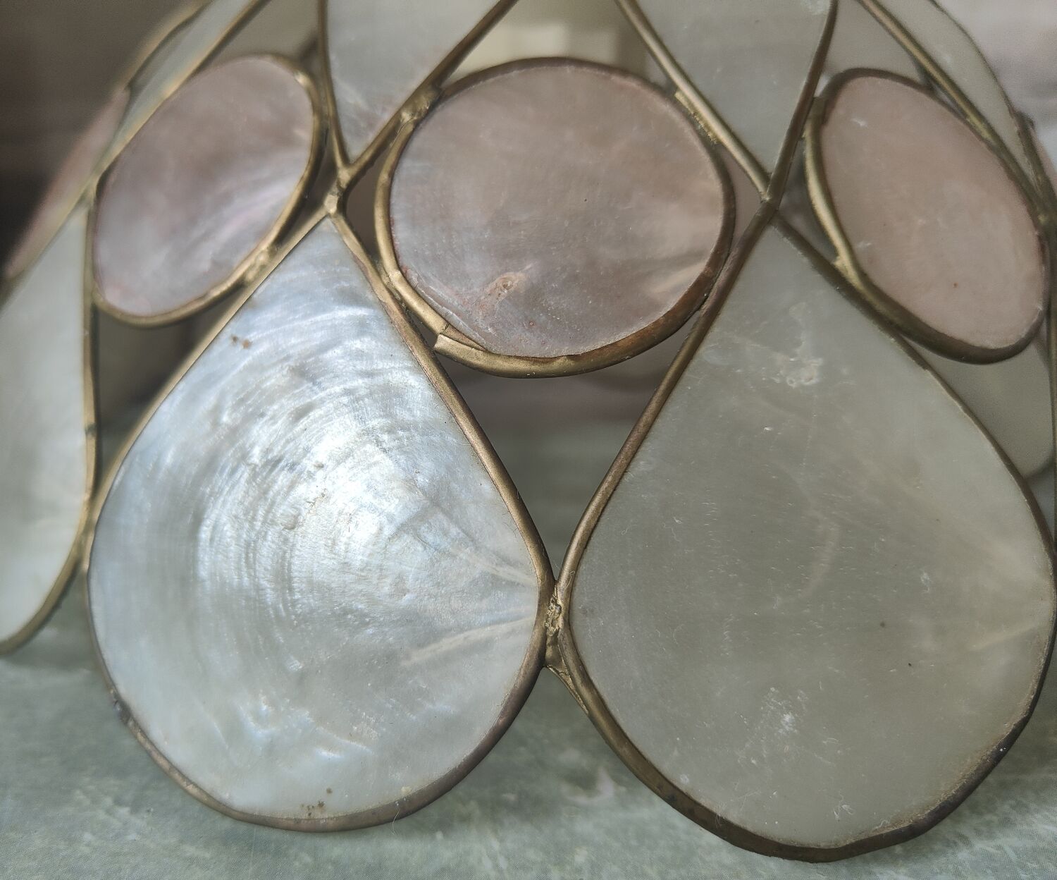 Vintage mother-of-pearl and brass pendant lamp