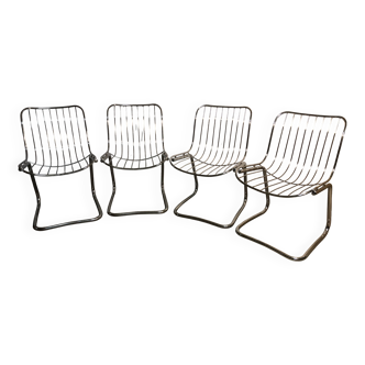 Set of 4 chrome metal basket chairs