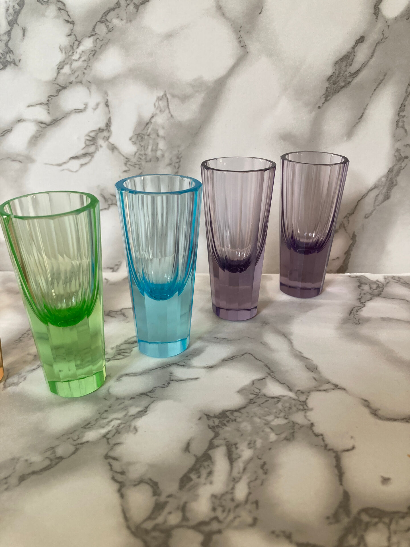 Set of 8 multicoloured liqueur/shooters - Art Deco style (MCM)