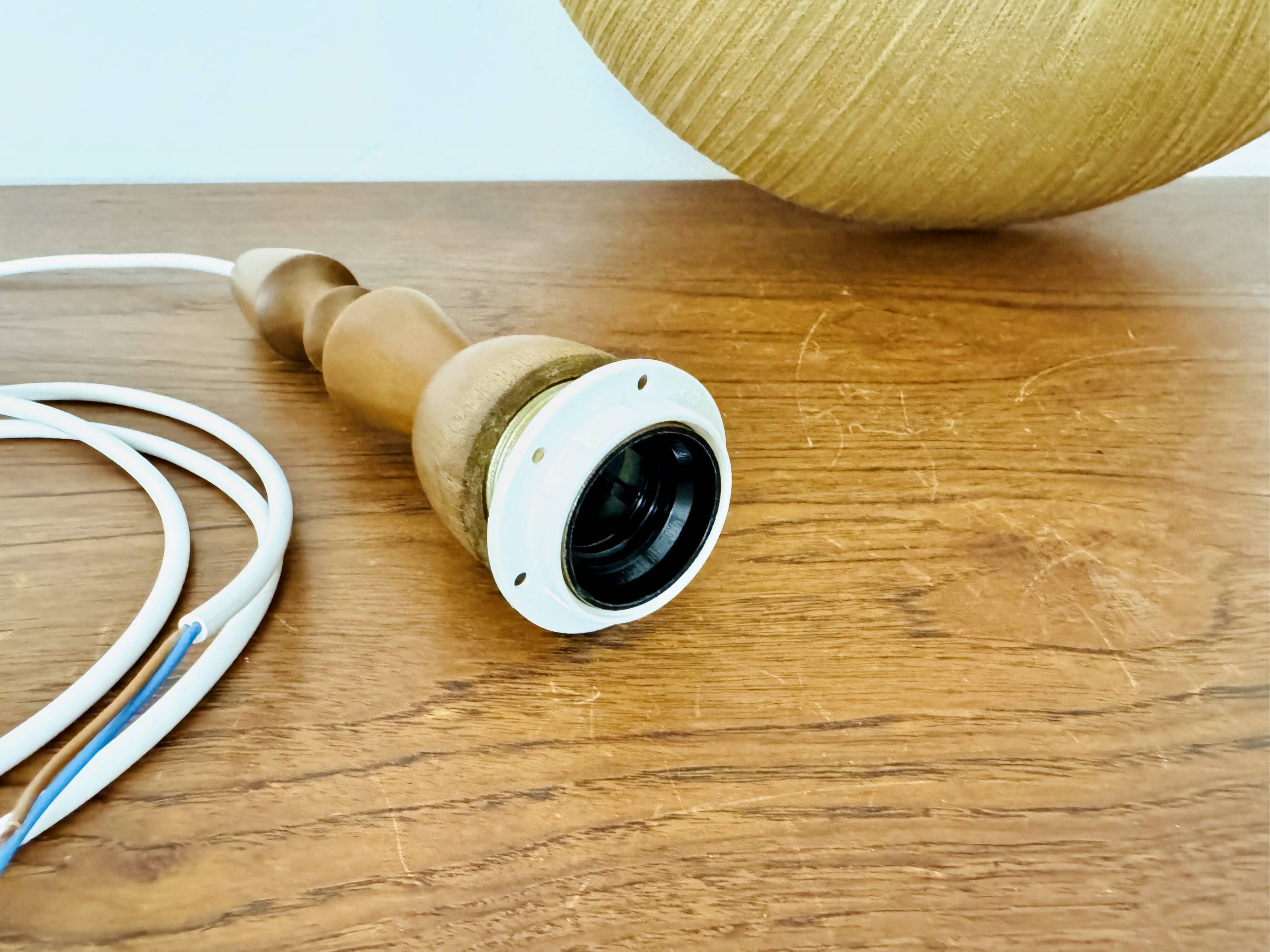 Teakwood and Raffia Bast Pendant Lamp by Temde