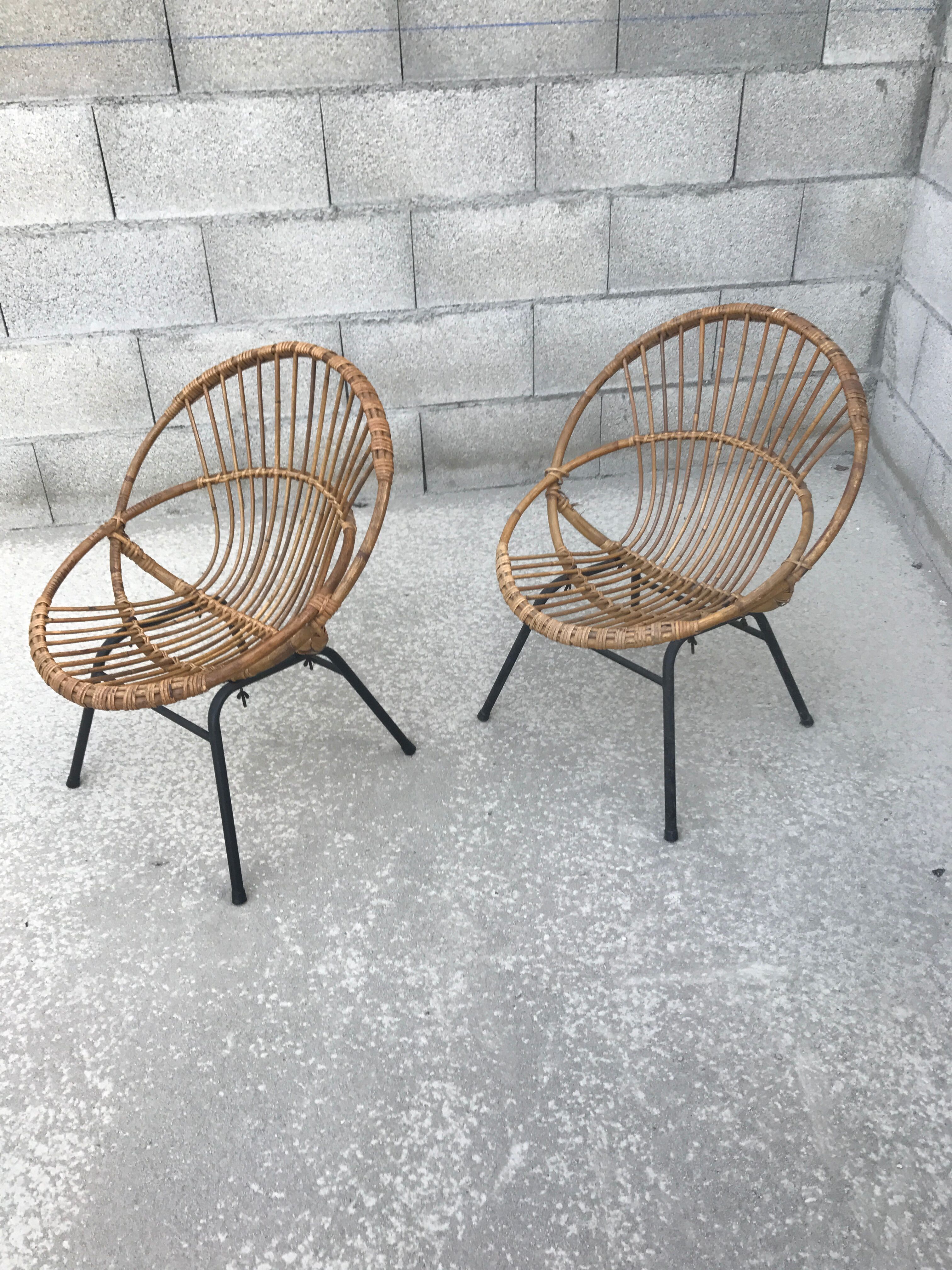 Pair of vintage rattan armchair
