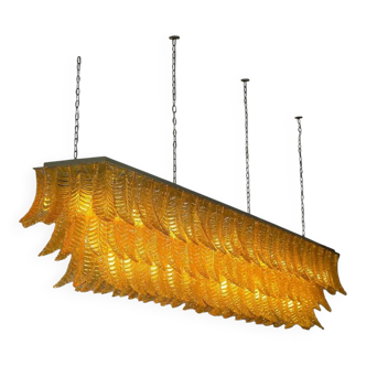 Monumental Rectangular Amber “Felci” Murano Glass Chandelier