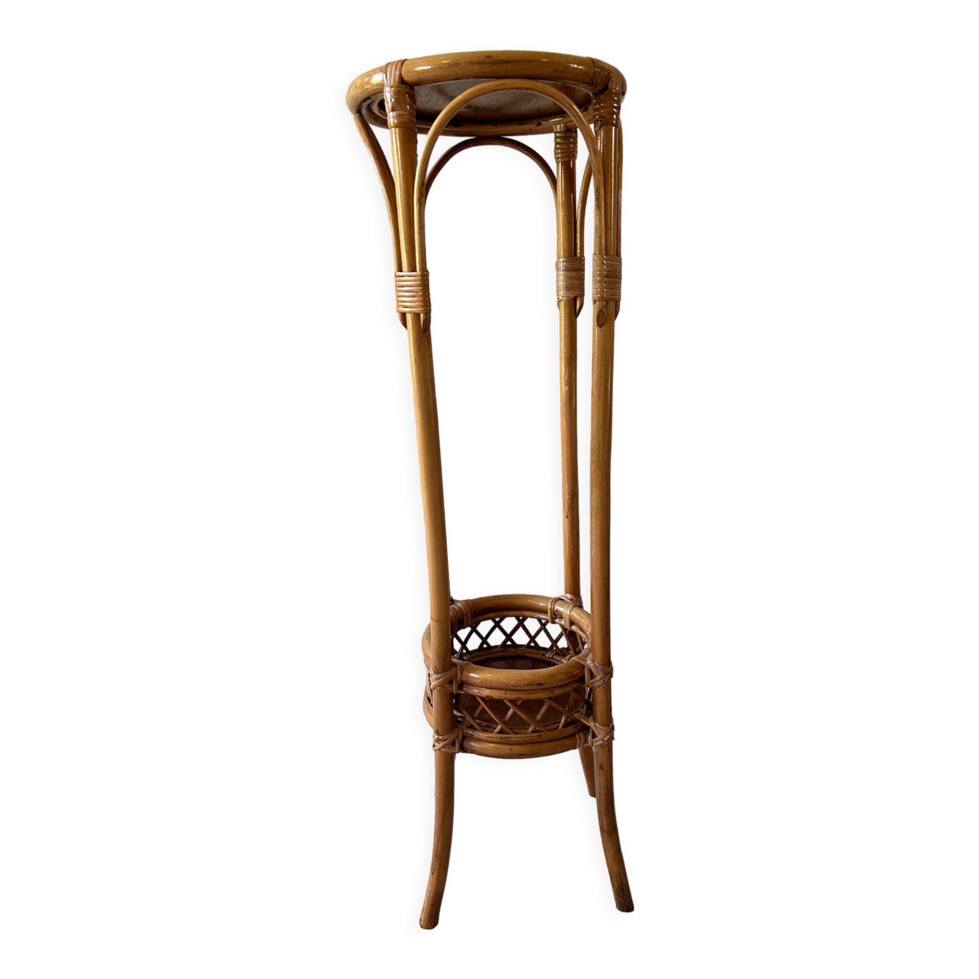 Porte plante seventy’s rotin bambou