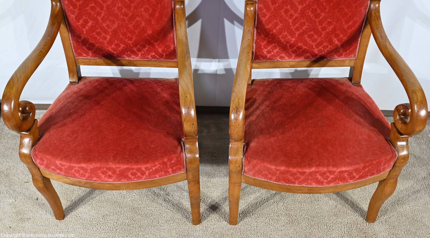 Pair of Cherry Wood Armchairs, Louis Philippe Period – 1st Part 19th