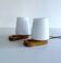 Pair Vintage Scandinavian Lamps, Wood Glass