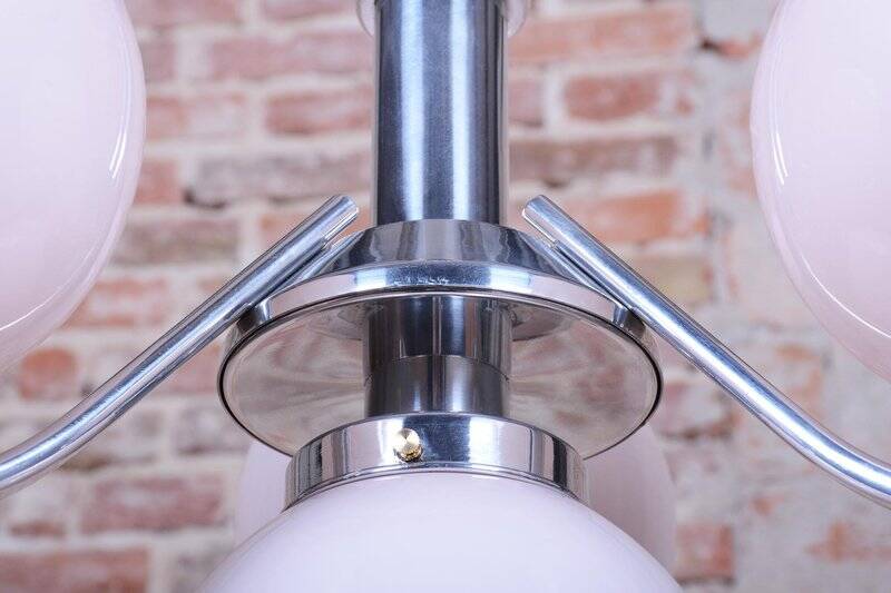 Art Deco Chandelier in Chrome-Plated Steel and Opal Glass, Czech, 1920s