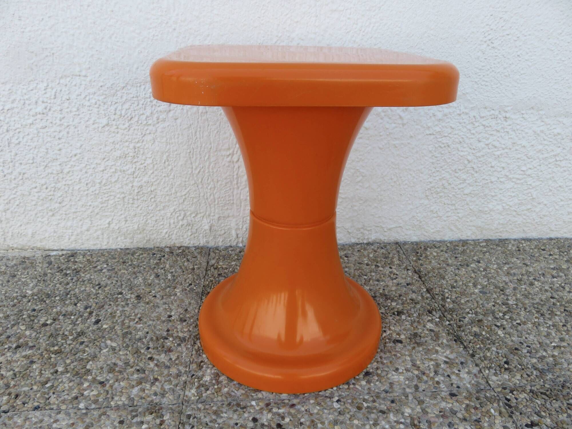 "Selup" orange plastic stool, pure 1970s design, France.