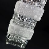 Vintage glass vase, block vase, textured surface, relief decoration