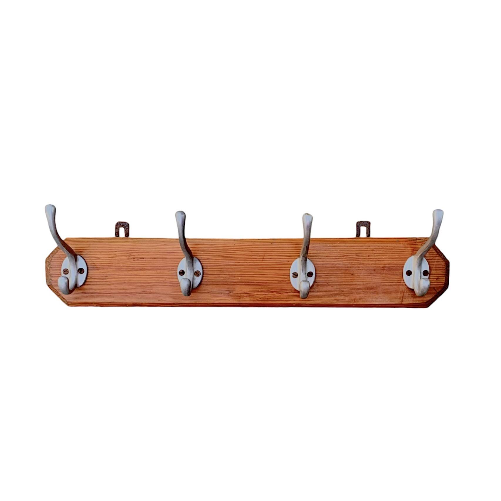 Vintage wooden wall coat rack - 4 hooks
