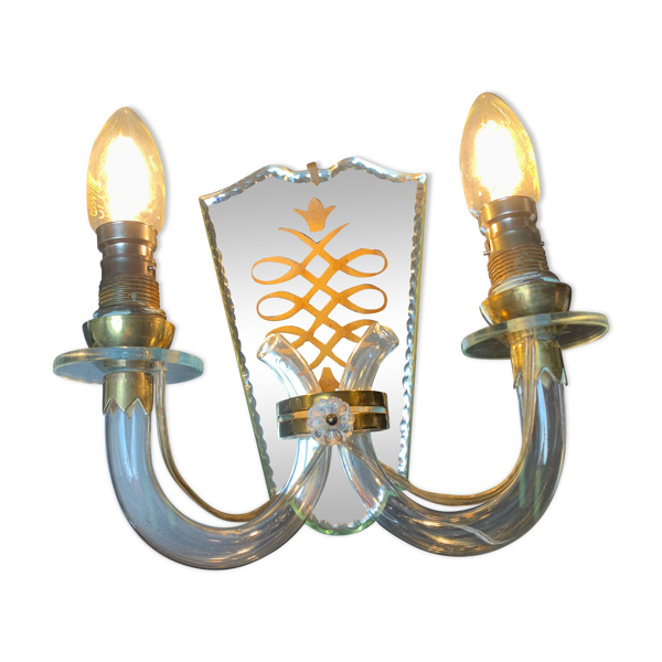 Applique en miroir églomisé années 40 a deux bras de lumière — Beyit