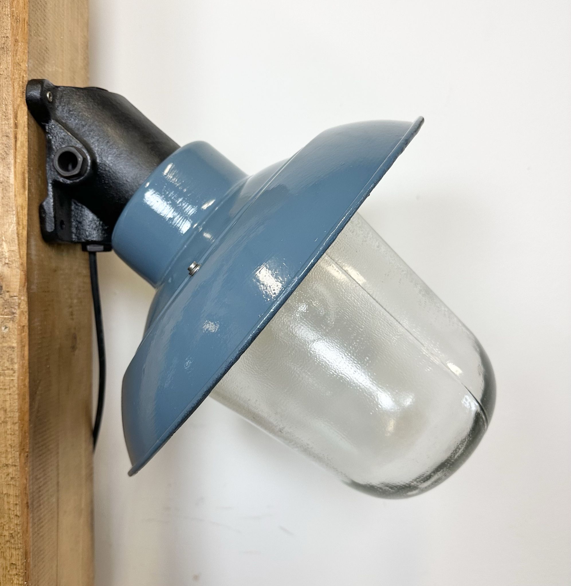 Industrial Blue Painted Factory Lamp Wall Light from Elektrosvit, 1960s