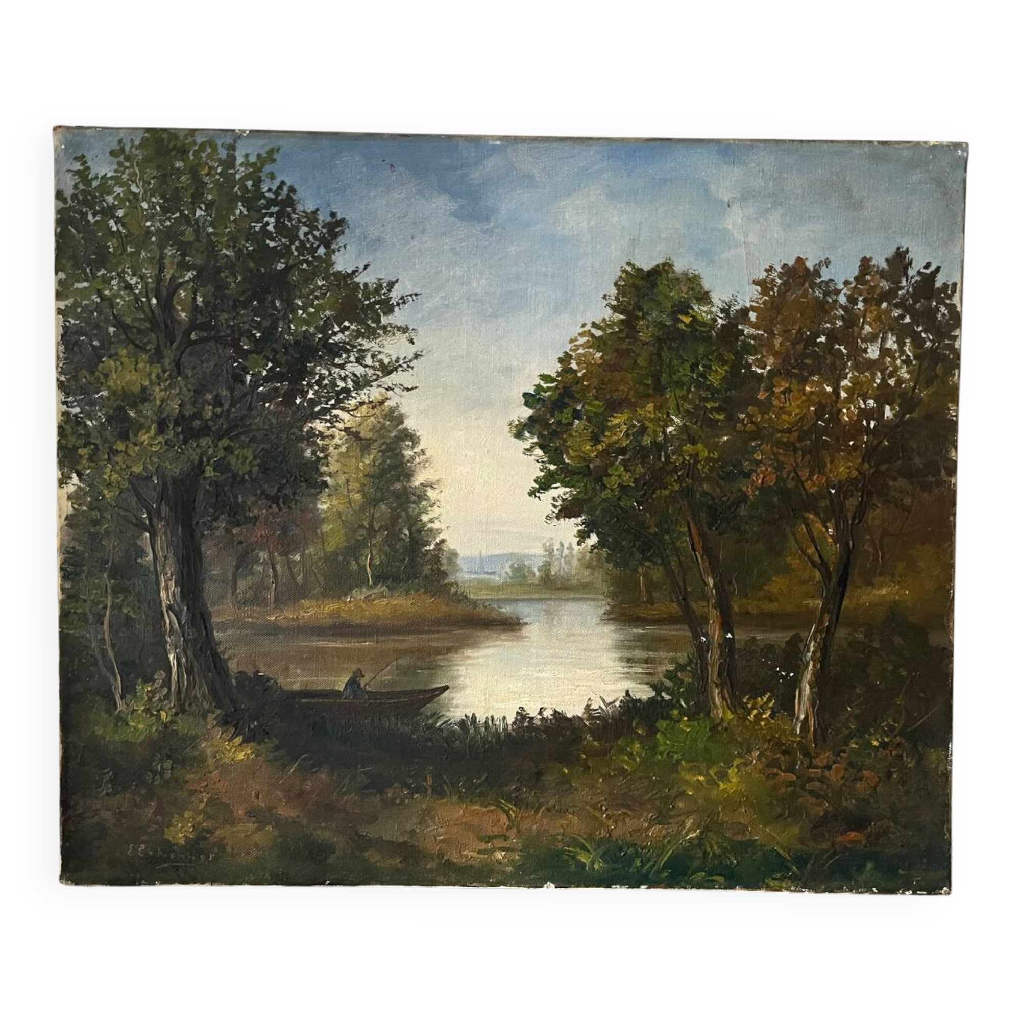 Afternoon on the lake, oil on canvas signed