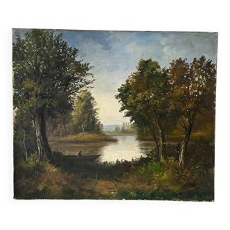 Afternoon on the lake, oil on canvas signed