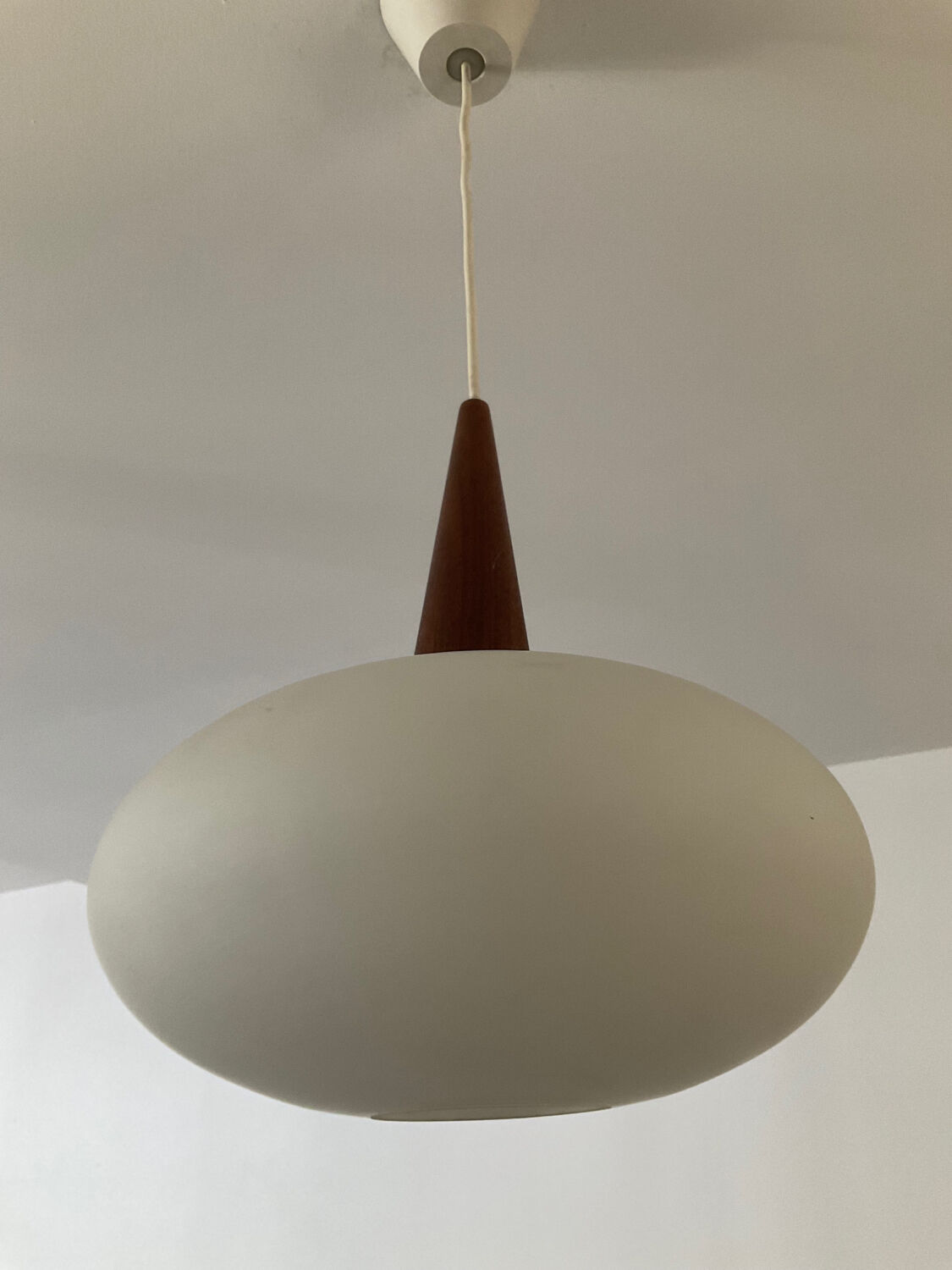 Louis Kalff pendant light in teak and opaline