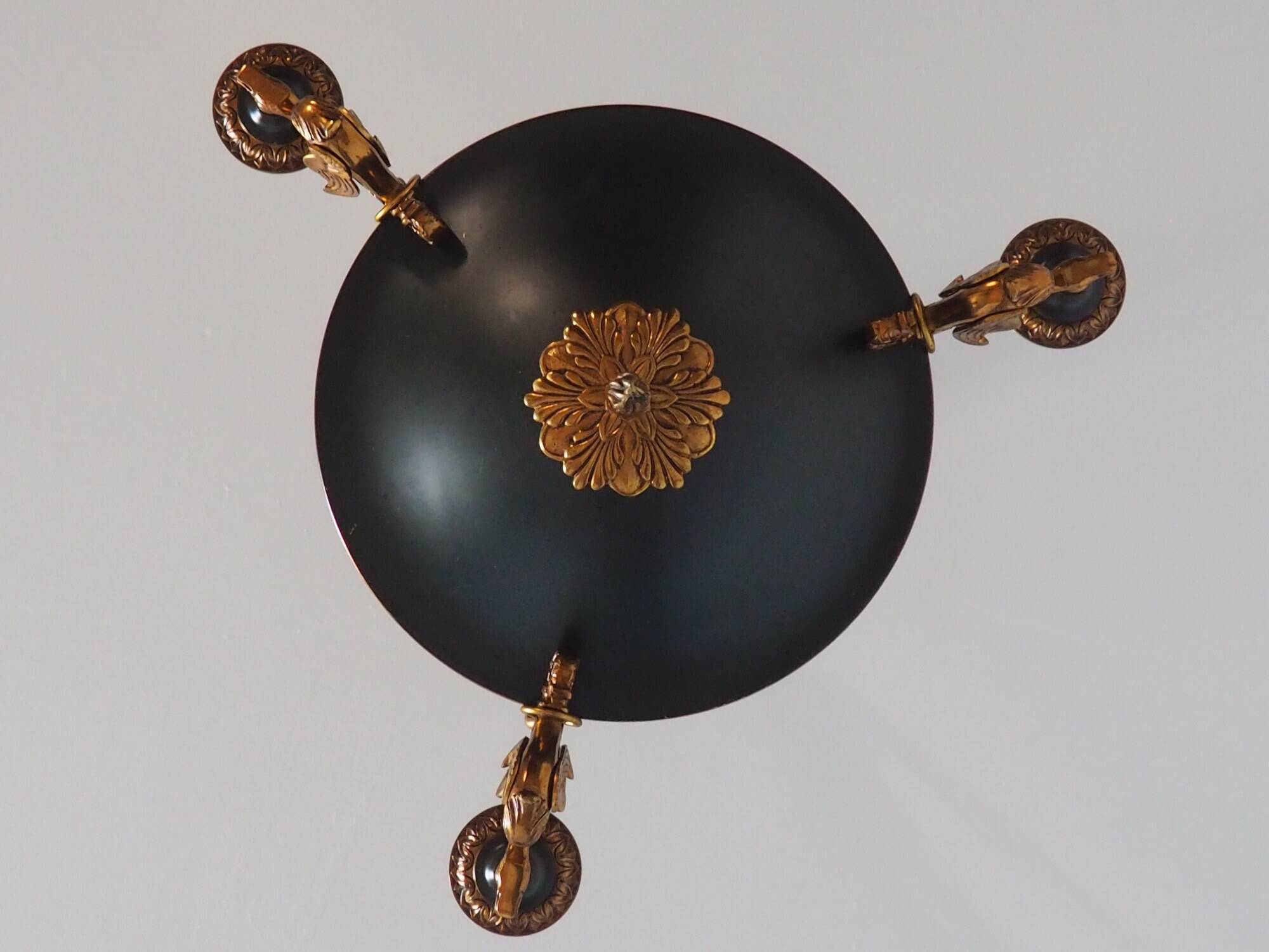 Lucien Gau French Empire Bronze Candlestick: Swan Arms, Green Tole