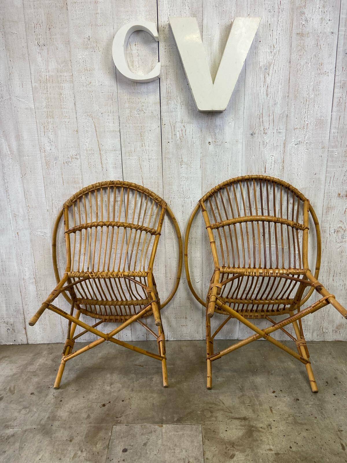 Pair of rattan armchairs